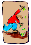 vignette d'un personnage qui dépose des feuilles d'ortie dans le fond d'un trou