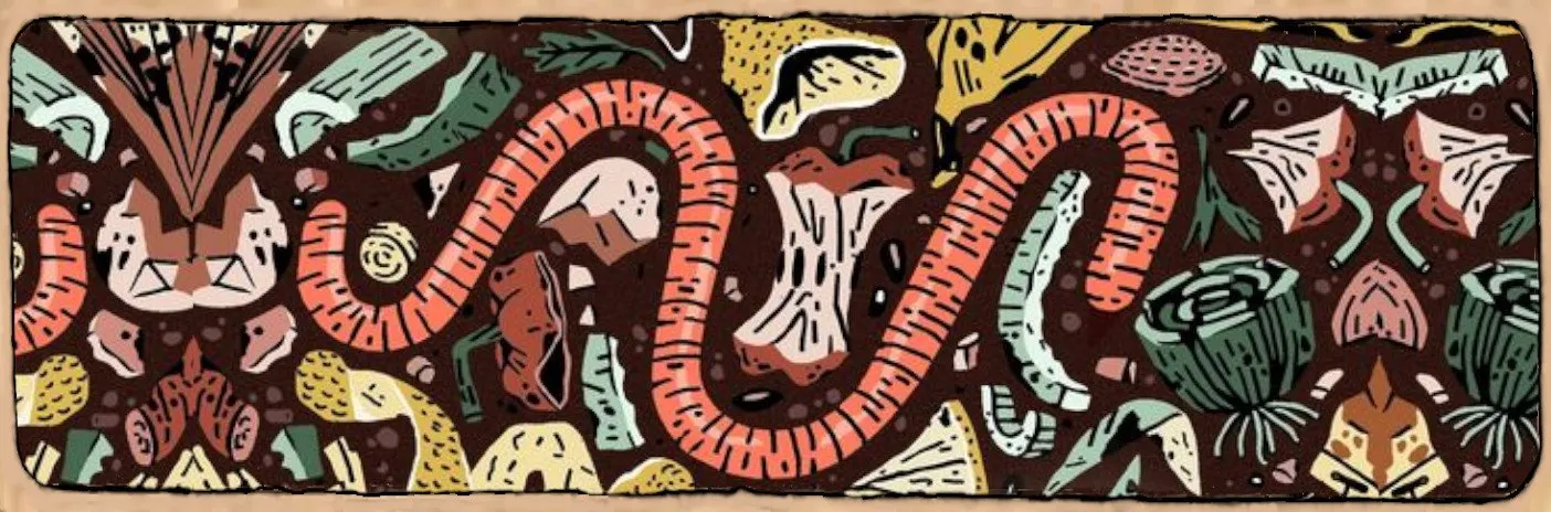 L'image montre un dessin de vers de terre dans un compost