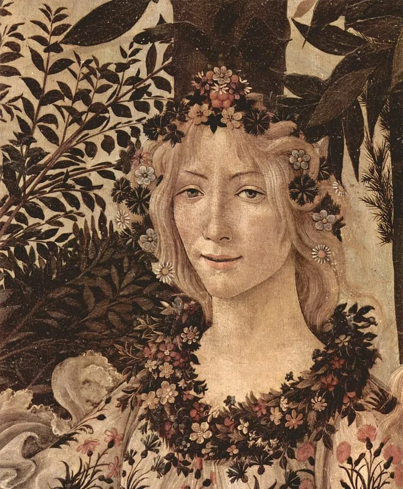 représentation de la déesse Flora, une peinture représentant une jeune femme avec une couronne de fleurs